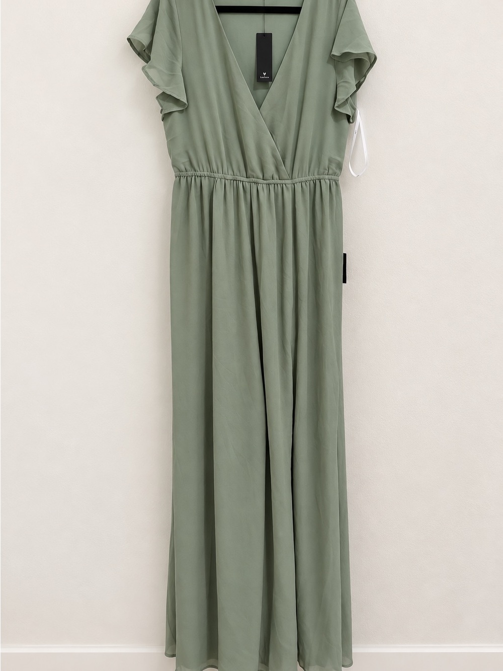 Lulus Sage Green Flutter Sleeve Maxi Dress large NWT